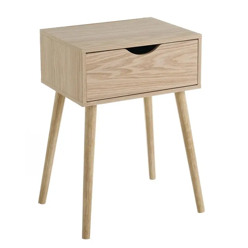 Mesita de noche de 1 cajón con laminado color natural de 40x31x58 cm
