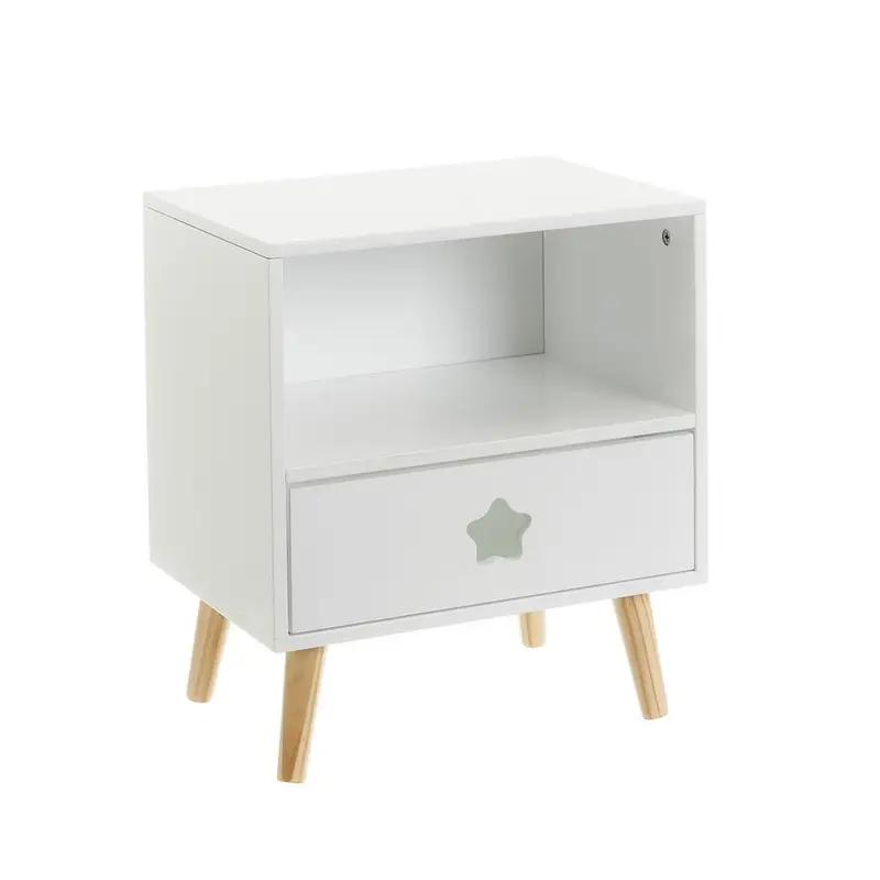 Mesita de noche infantil de madera de pino blanca de 40x30x50 cm