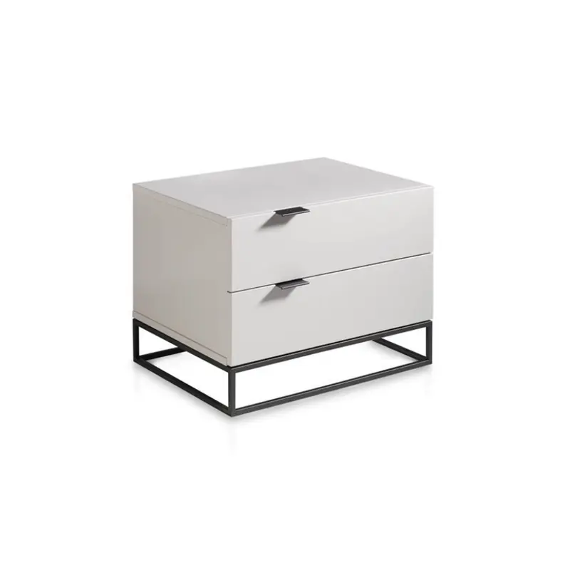 Mesita de Noche Lacada Patas Acero Negro Colección Elegance