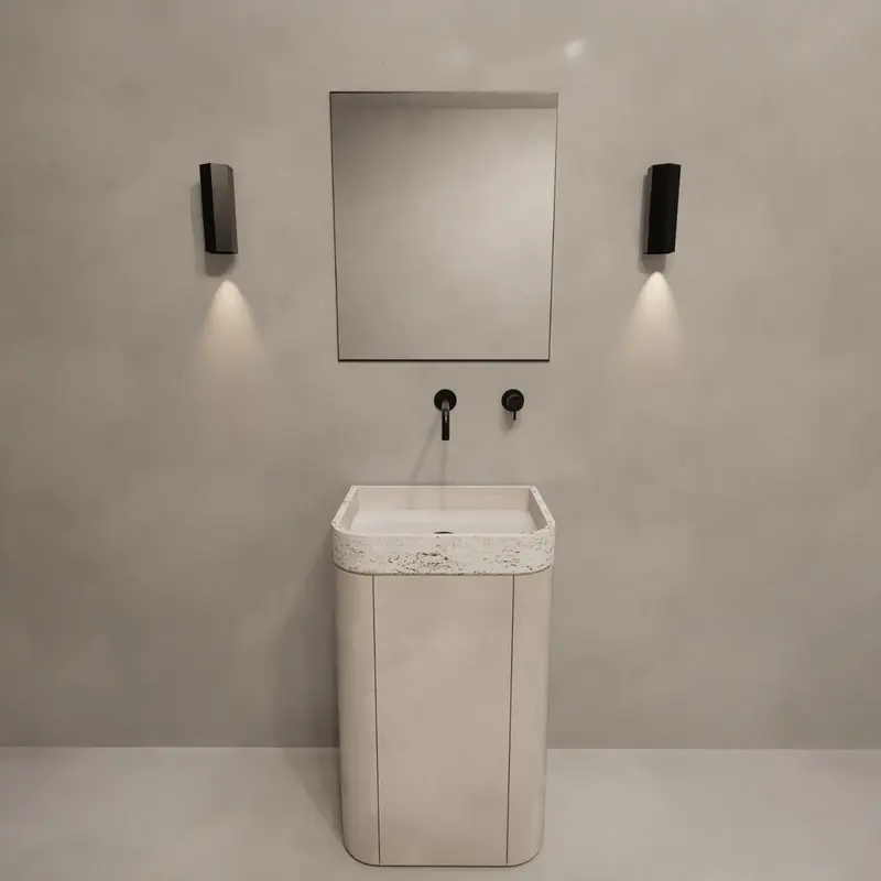 Mortexlook handenwasser - Lavabo de travertino blanco - Marceau - Con estantes