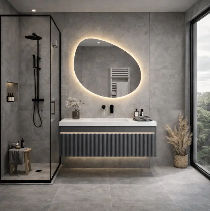 Mueble de baño 1 cajón con lavabo y espejo led Lendin 100cm