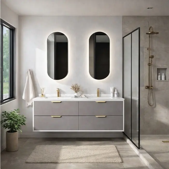 Mueble de baño 2 lavabos y 2 espejos led Nubio 120