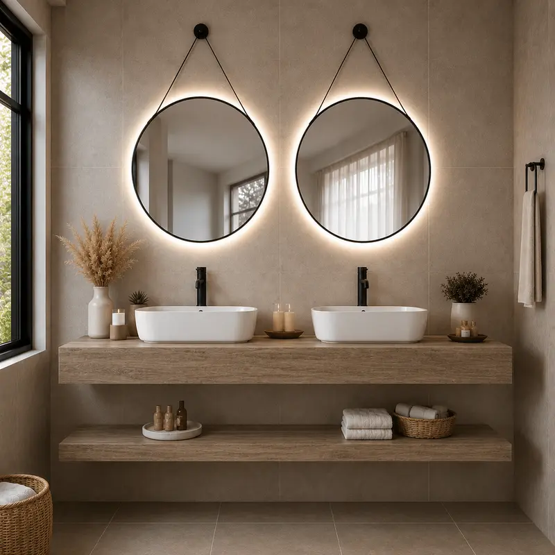 Mueble de baño encimera 2 lavabos 140 + espejos led Mauricio natural
