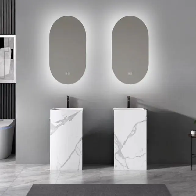 Mueble de baño lavabo pie piedra sinterizada y espejo led Salma