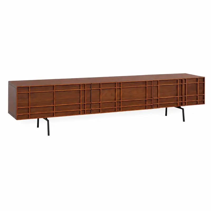 Mueble de TV con listones - Dunkerque - Nogal - 220 cm
