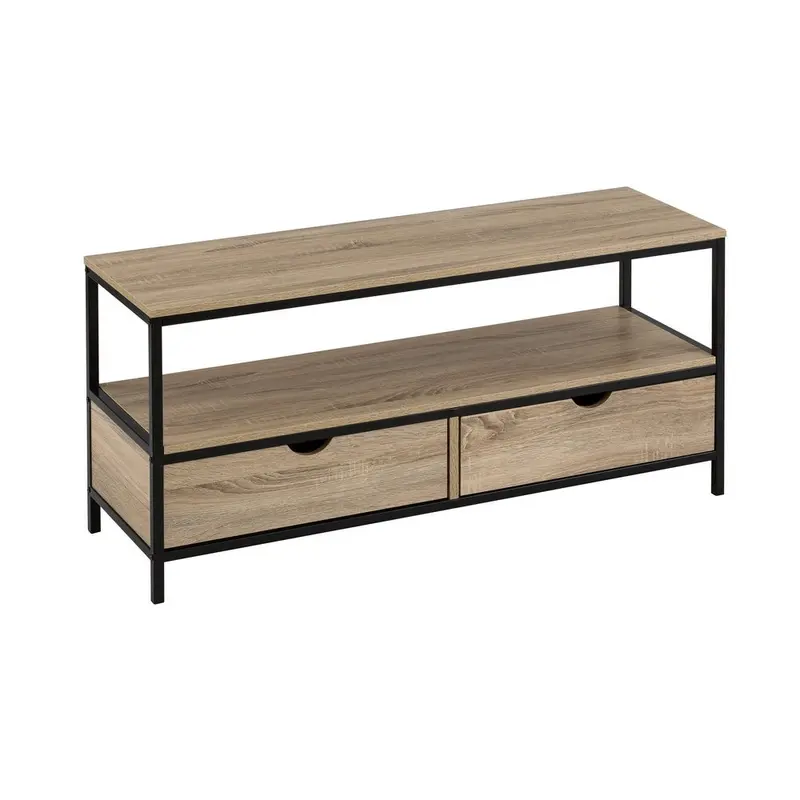 Mueble de TV de acero negro y madera laminada de 120x39x57 cm