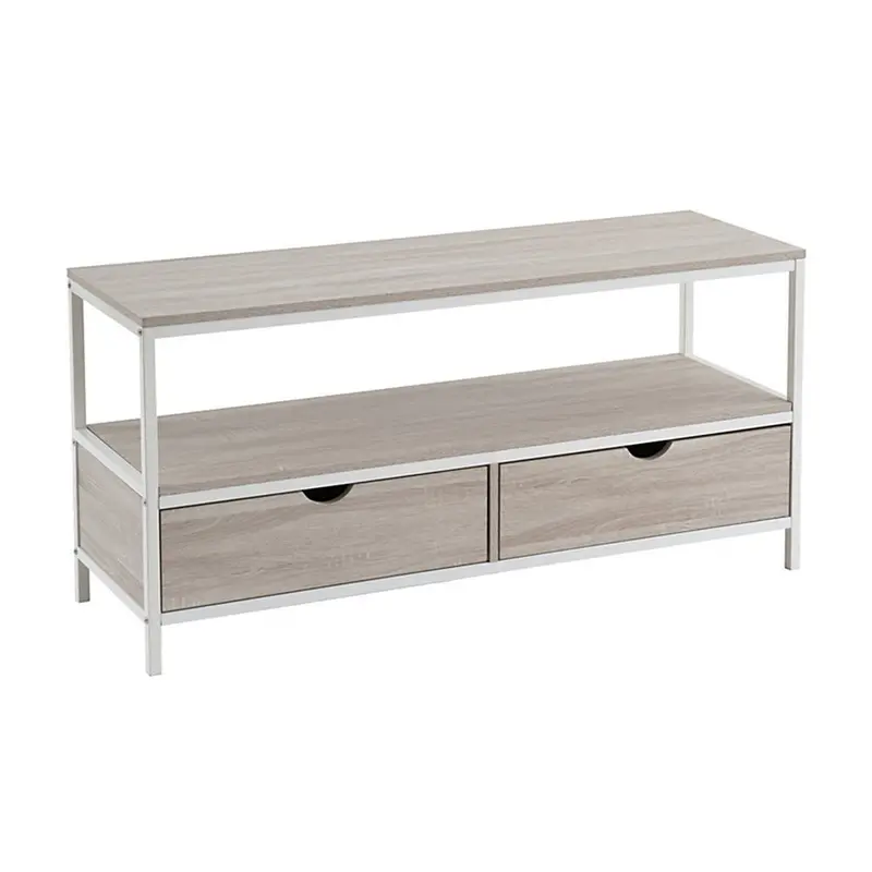 Mueble de TV de acero y tablero blanco y natural de 120x39x57 cm