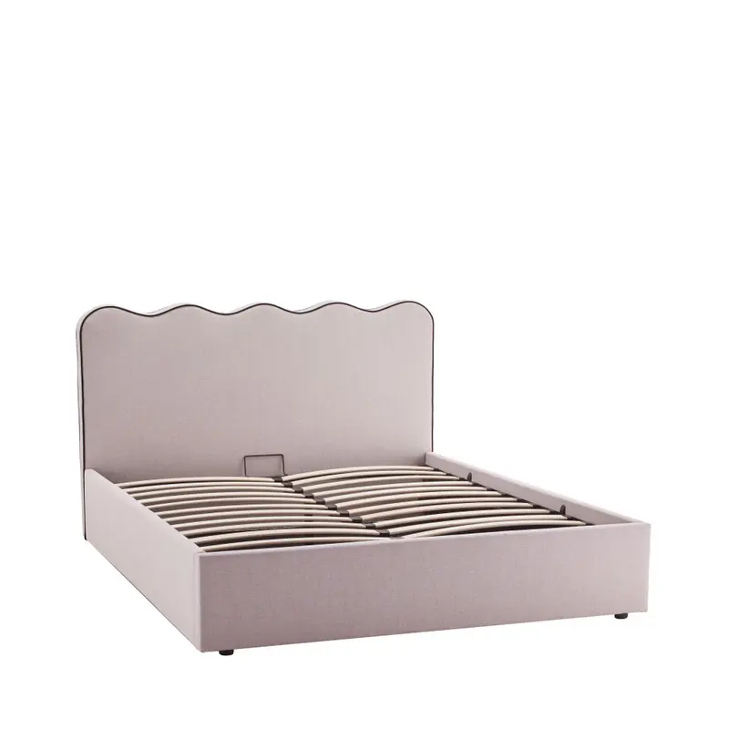 Nagoya - Cama arcón de tela con cabecero ondulado 140x190 cm