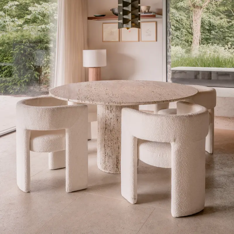 Nana - Mesa de Comedor Redonda - Travertino - Blanco