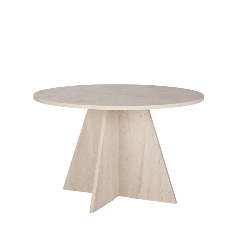 Naro - Mesa de comedor redonda para 4 personas con efecto travertino