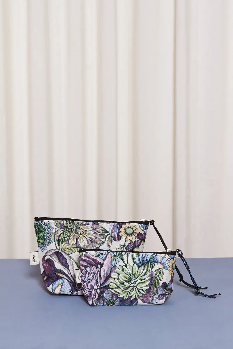 Neceser/estuche tejido jacquard flores crisantemos azules