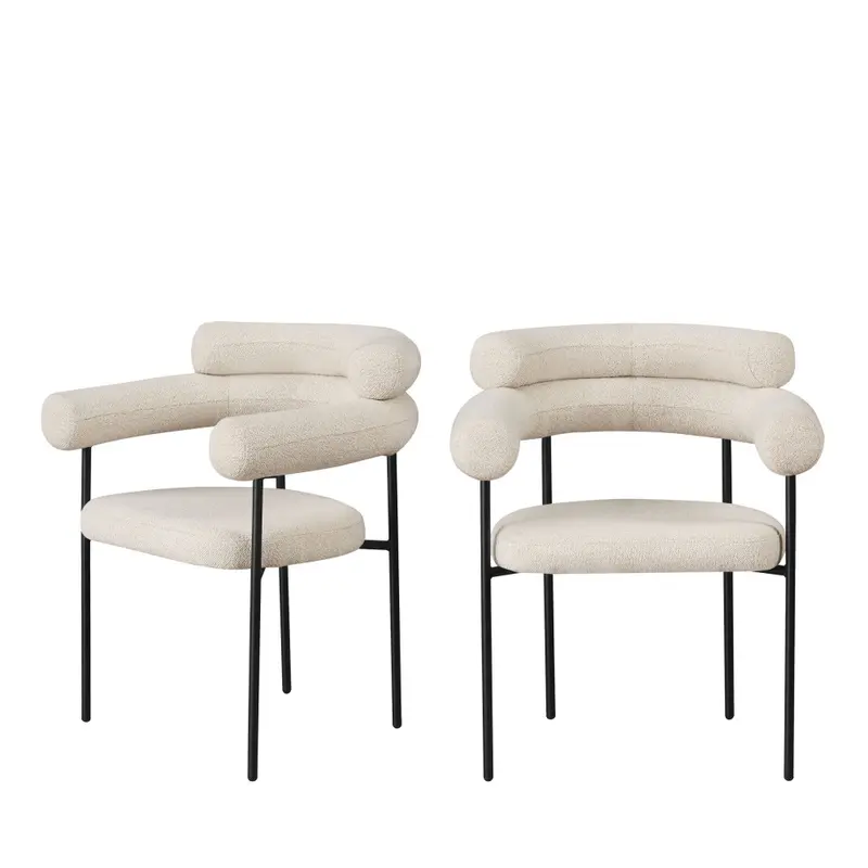 NORI - Lote de 2 sillas de mesa de tela bouclette y metal