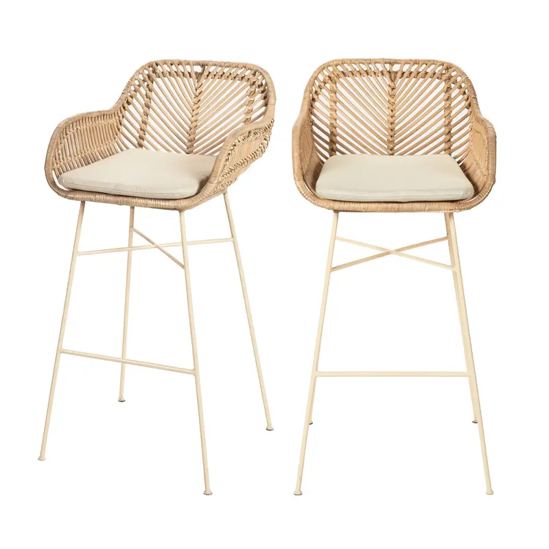 NUNUHAI - Lote de 2 taburetes de bar de ratán con patas beige de 76cm