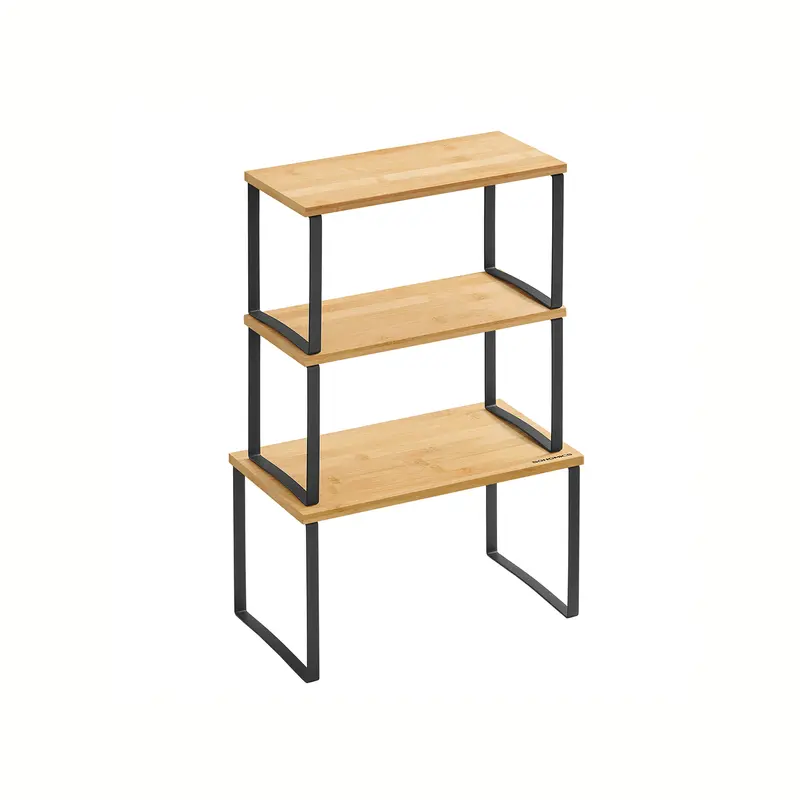Organizador de Armario de Cocina Apilables Especiero Expandible Metal y Bambú
