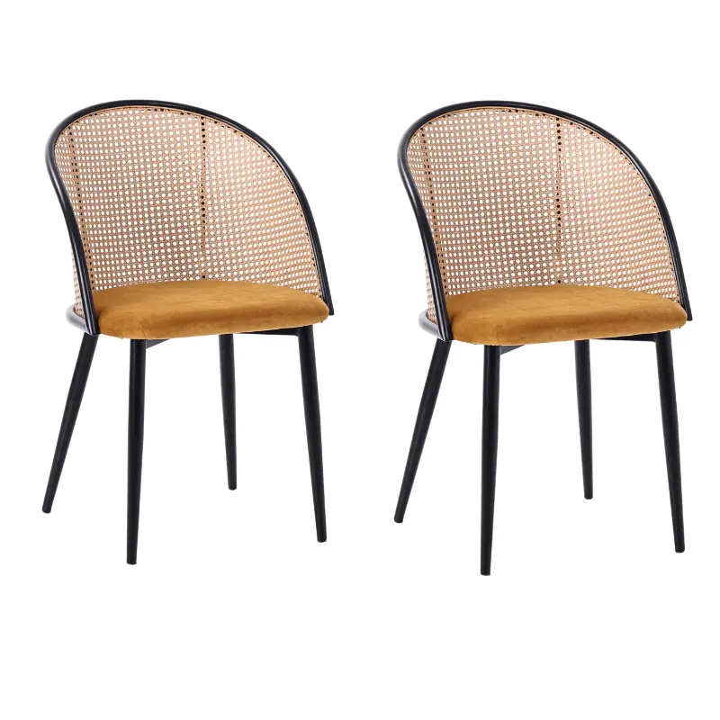 Pack 2 Sillas de comedor bistró ratán asiento tapizado Muler