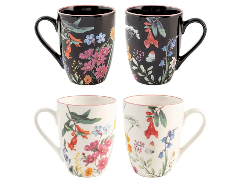 PACK 2 TAZAS NEW BONE CHINA CAROLINE BLANCO Y NEGRO