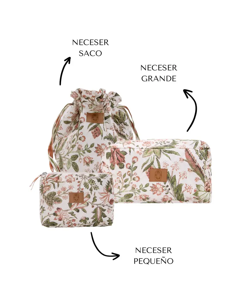 PACK 3 NECESERES FLORAL ROSA