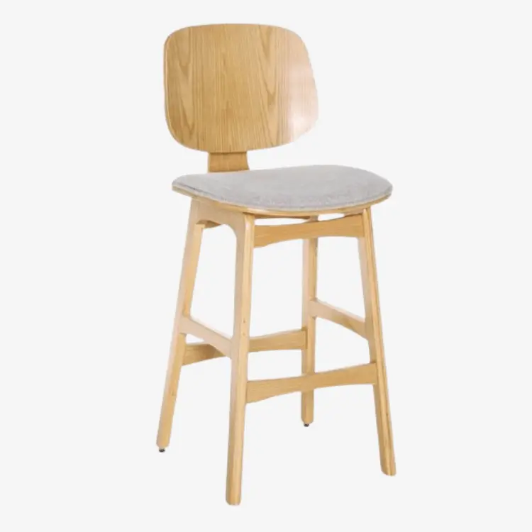 Pack 4 Taburete madera natural y tapizado H65 Everly