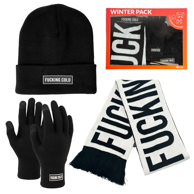 Pack de gorro, bufanda y guantes "Fucking cold"