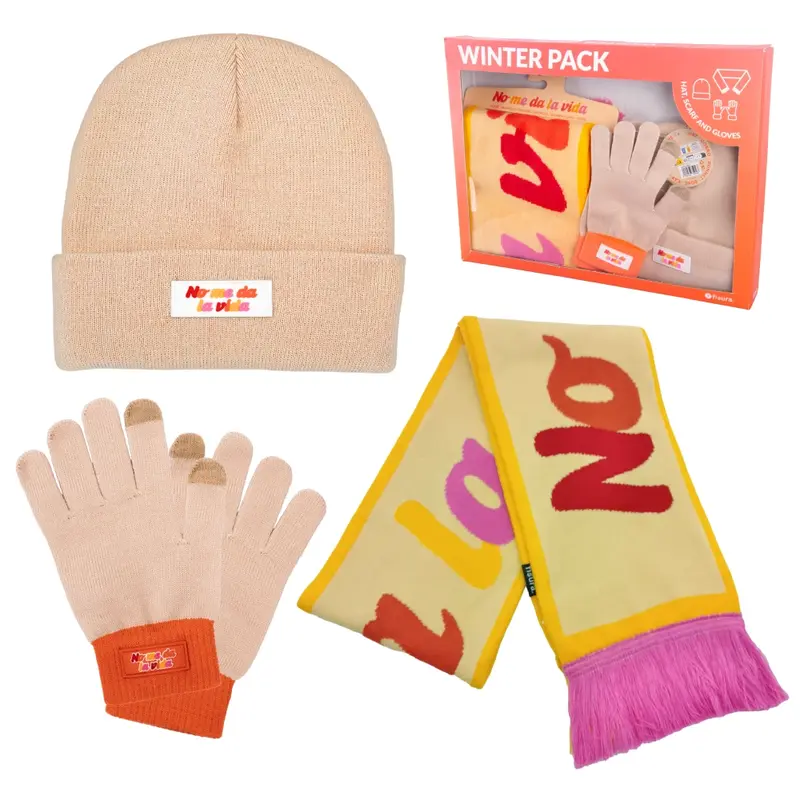 Pack de gorro, bufanda y guantes "No me da la vida"