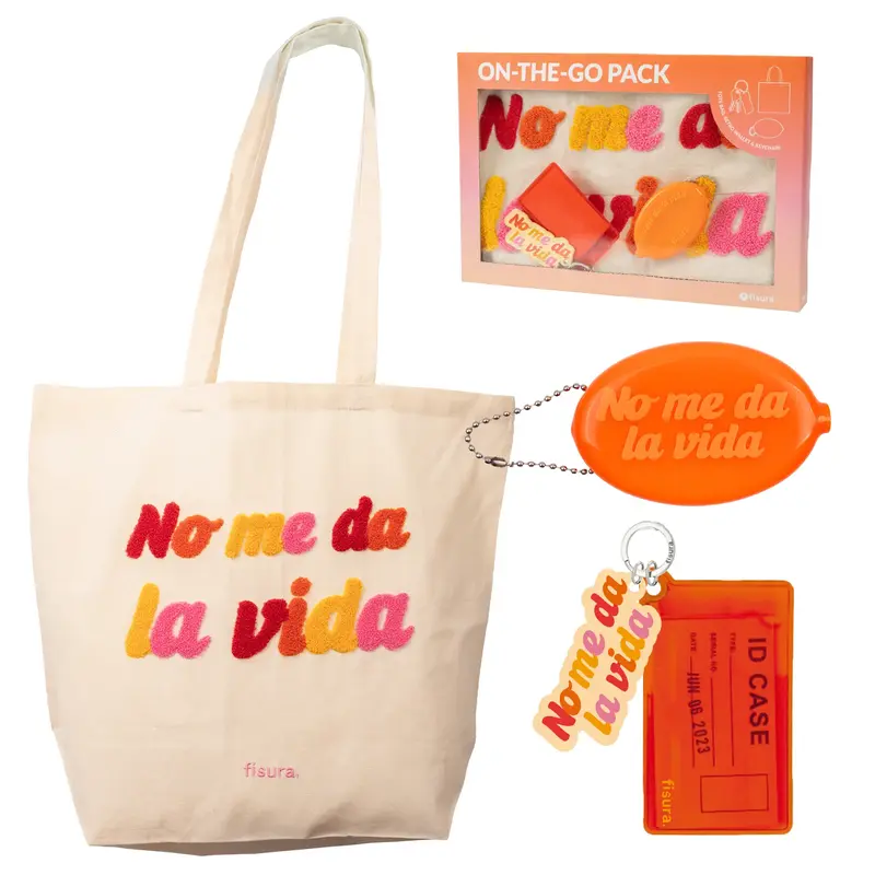 Pack de tote bag, monedero retro y llavero "No me da la vida"