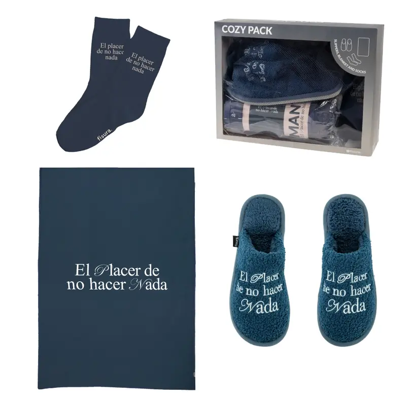 Pack de zapatillas, manta y calcetines "El placer de no hacer nada"