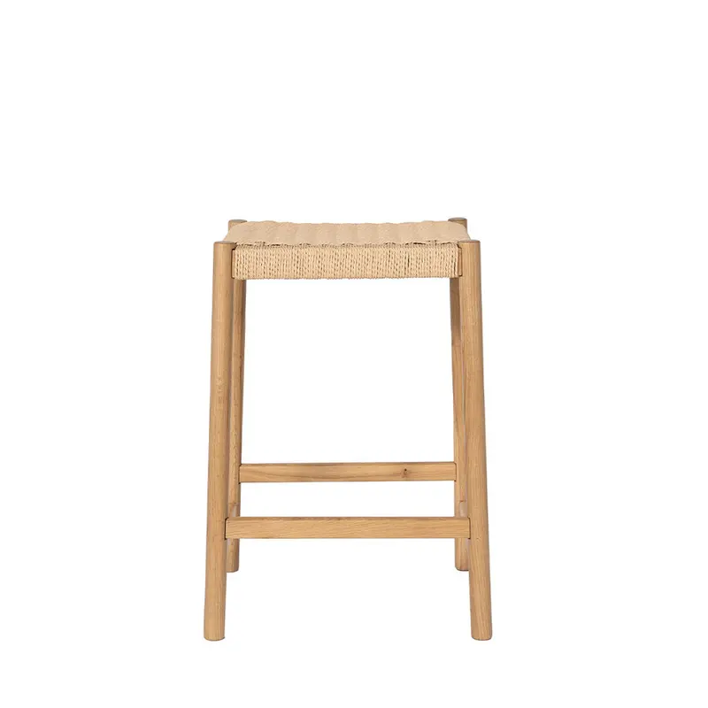 Paolo - Taburete de bar de cuerda trenzada y madera, altura 75 cm