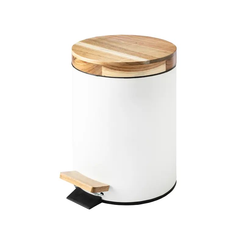 Papelera de Acero con Pedal y Tapa de acacia
