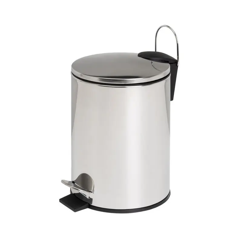 Papelera de baño de pedal redonda de 3 litros de acero inoxidable plateado