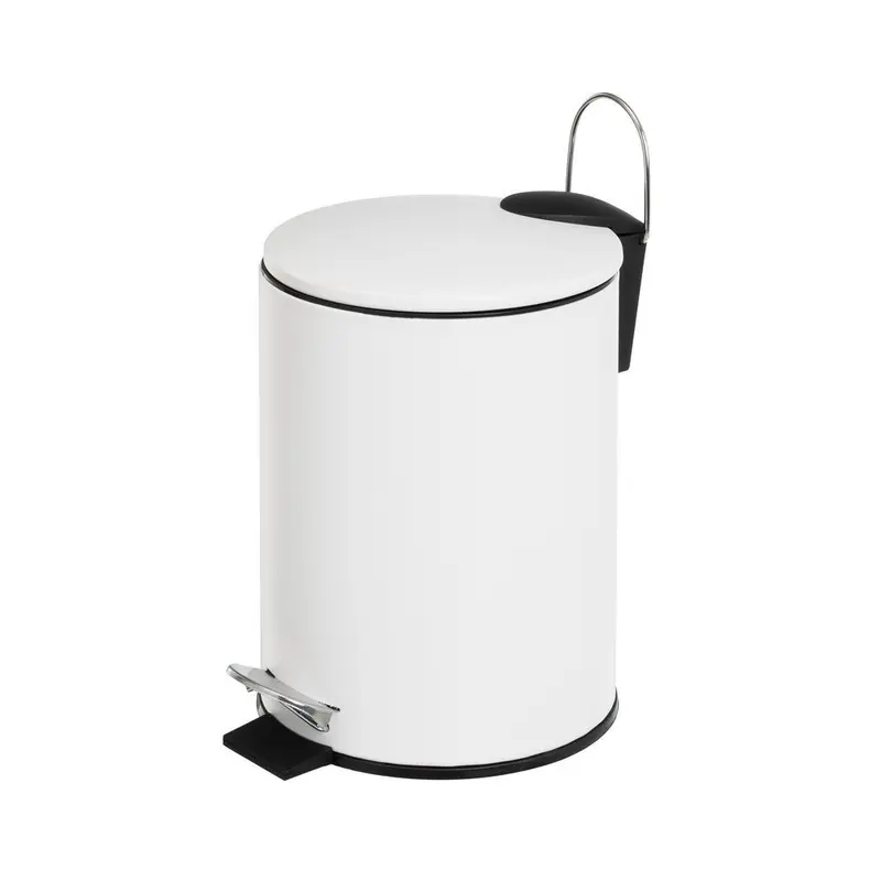 Papelera de baño de pedal redonda de 3 litros de metal blanco mate