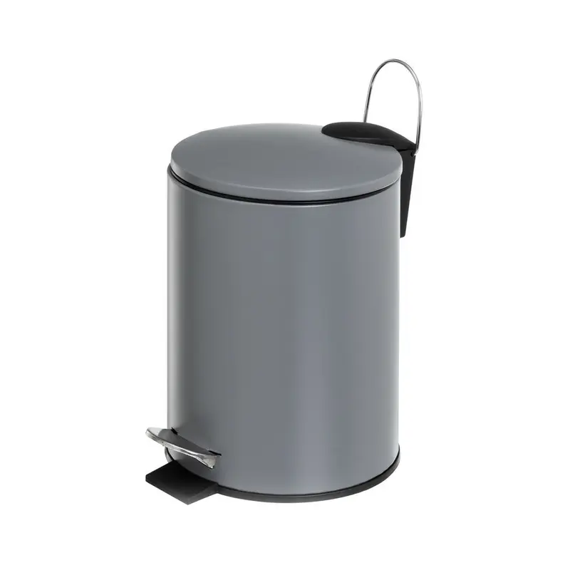 Papelera de baño de pedal redonda de 3 litros de metal gris oscuro mate