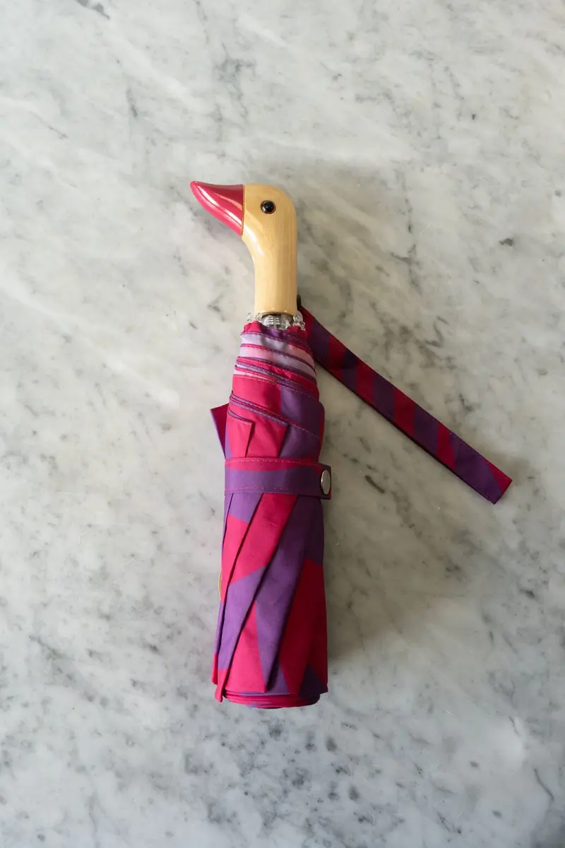 Paraguas Con Diseño Abstracto Rosa Y Morado Y Mango Con Cabeza De Pato