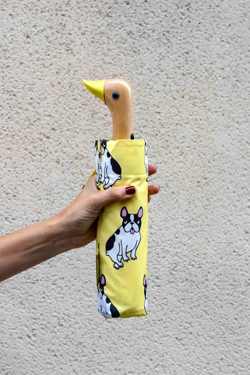 Paraguas Con Diseño De Bulldogs Y Mango Con Cabeza De Pato