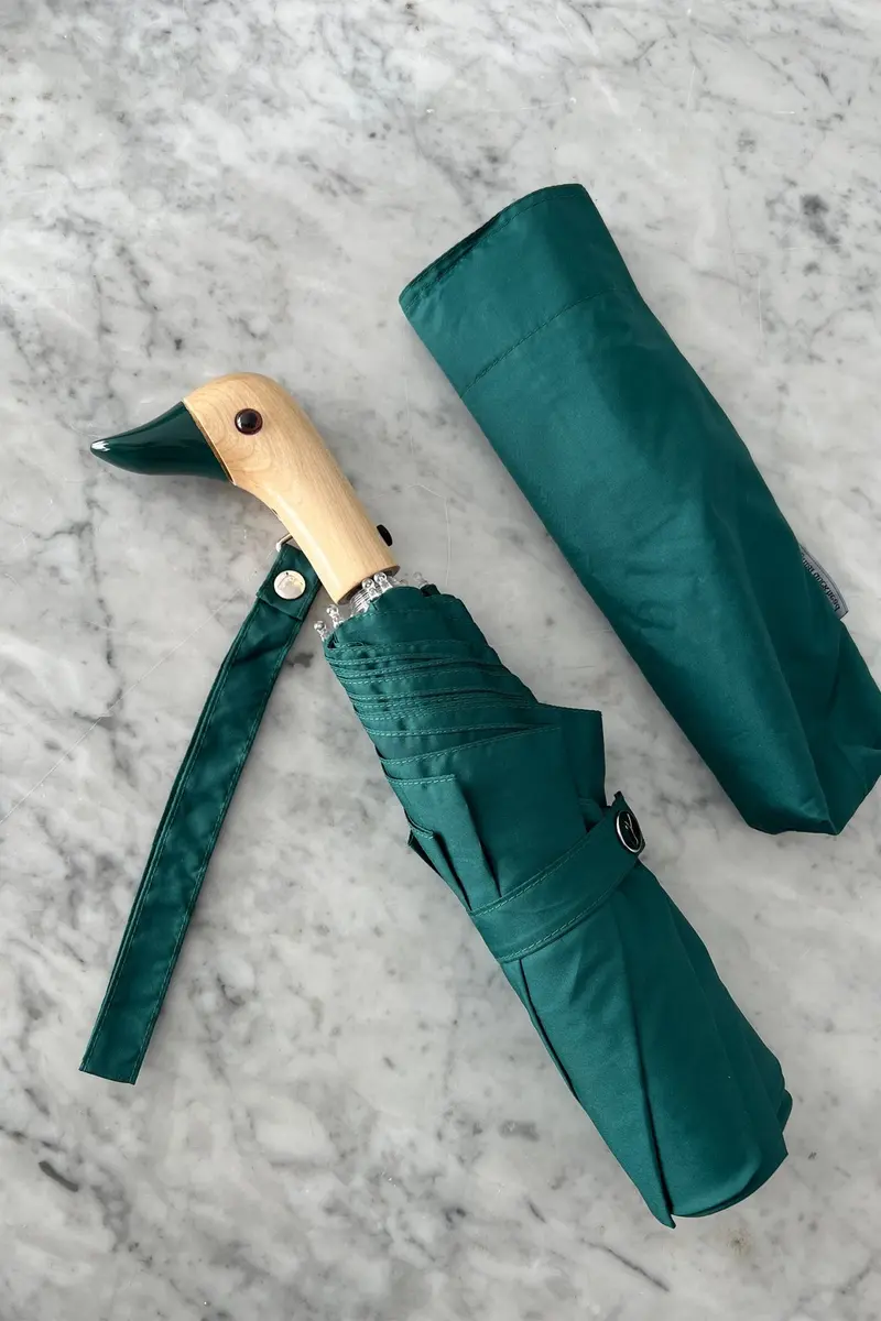 Paraguas Con Diseño Verde Y Mango Con Cabeza De Pato