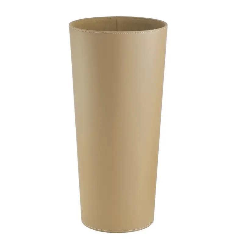 Paragüero redondo de poliéster y símil piel beige de 26x26x55 cm