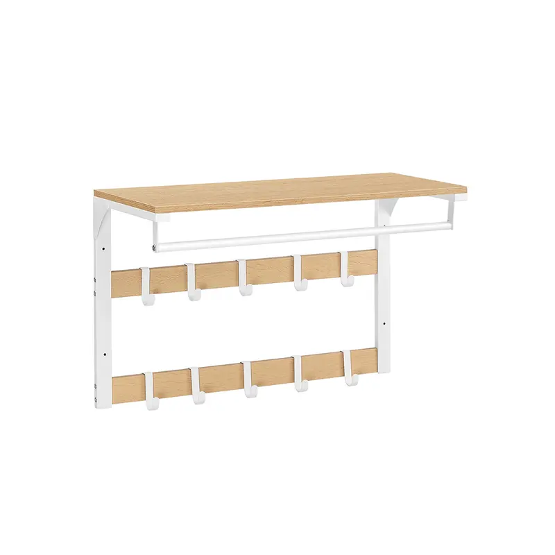 Perchero de Pared con Ganchos Roble y Blanco