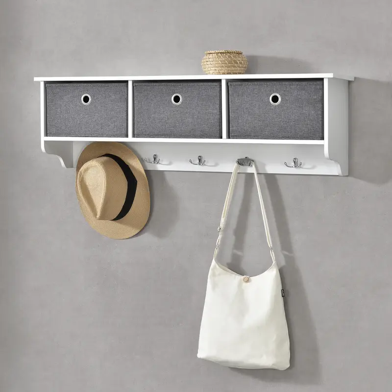 Perchero de pared Horsens con cajas de almacenamiento 100x20x30cm Blanco/Gris en.casa