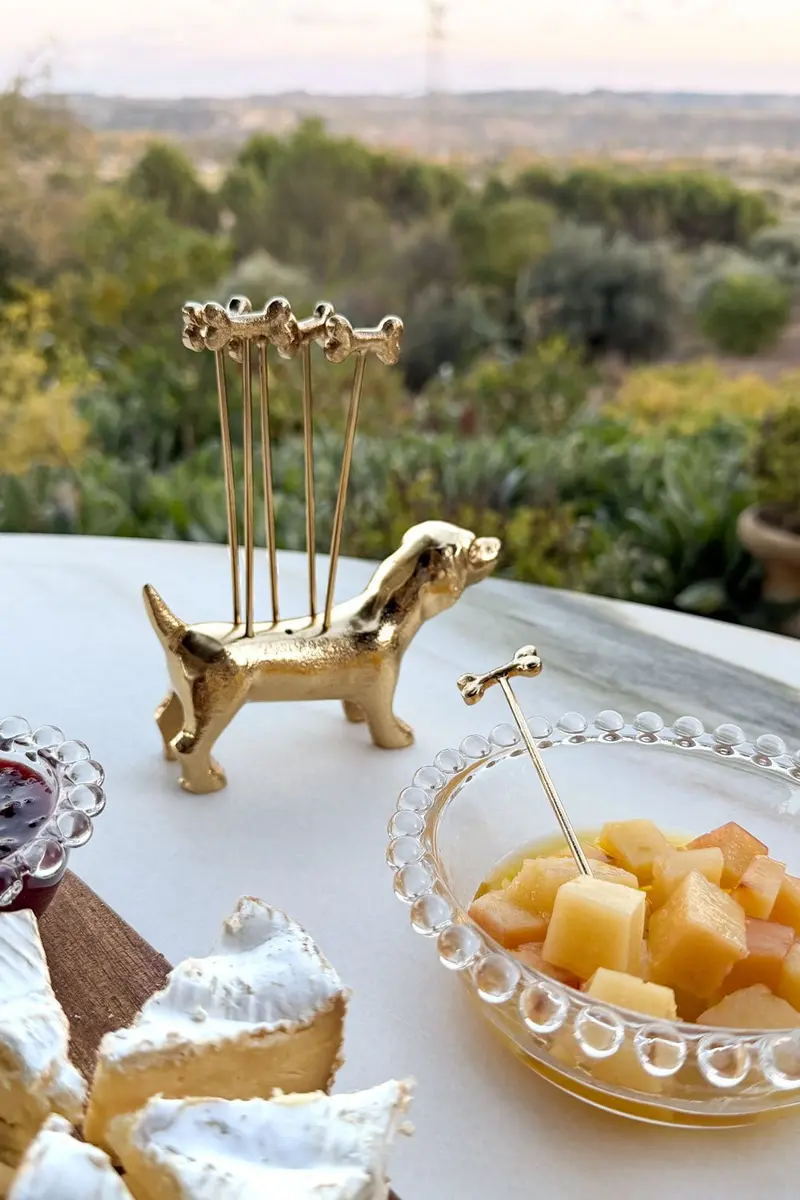 Perro Con Set De 6 Tenedores Especiales Aperitivo De Bronce