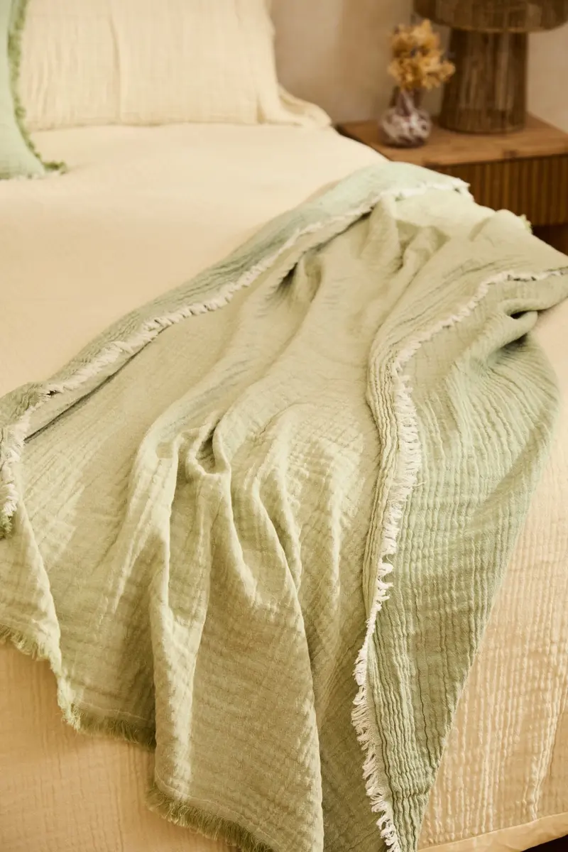 Plaid de muselina de algodón verde Layer
