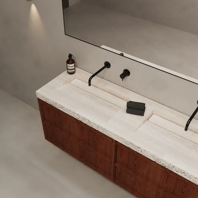 Plato de lavabo de travertino - Soumans - 150 cm