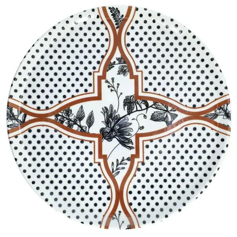 PLATO DE PIZZA DECORADO BLANCO Y NEGRO