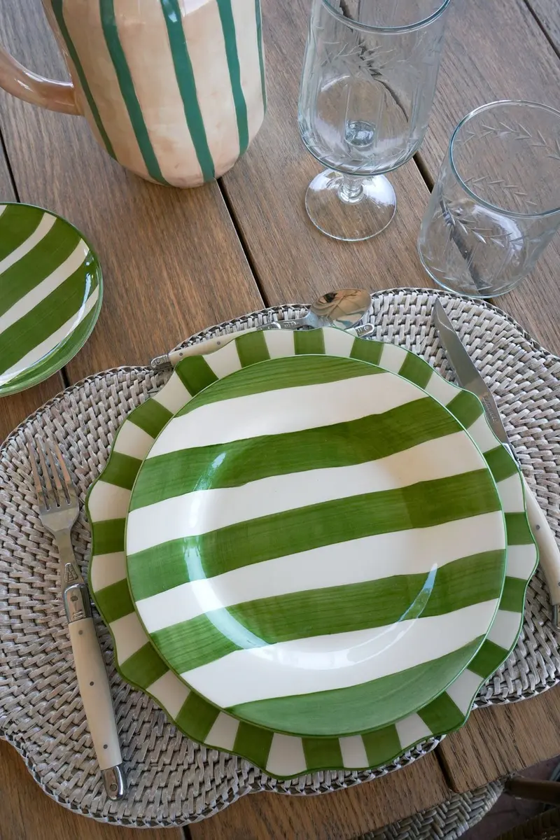 Plato De Postre Rayas Verdes