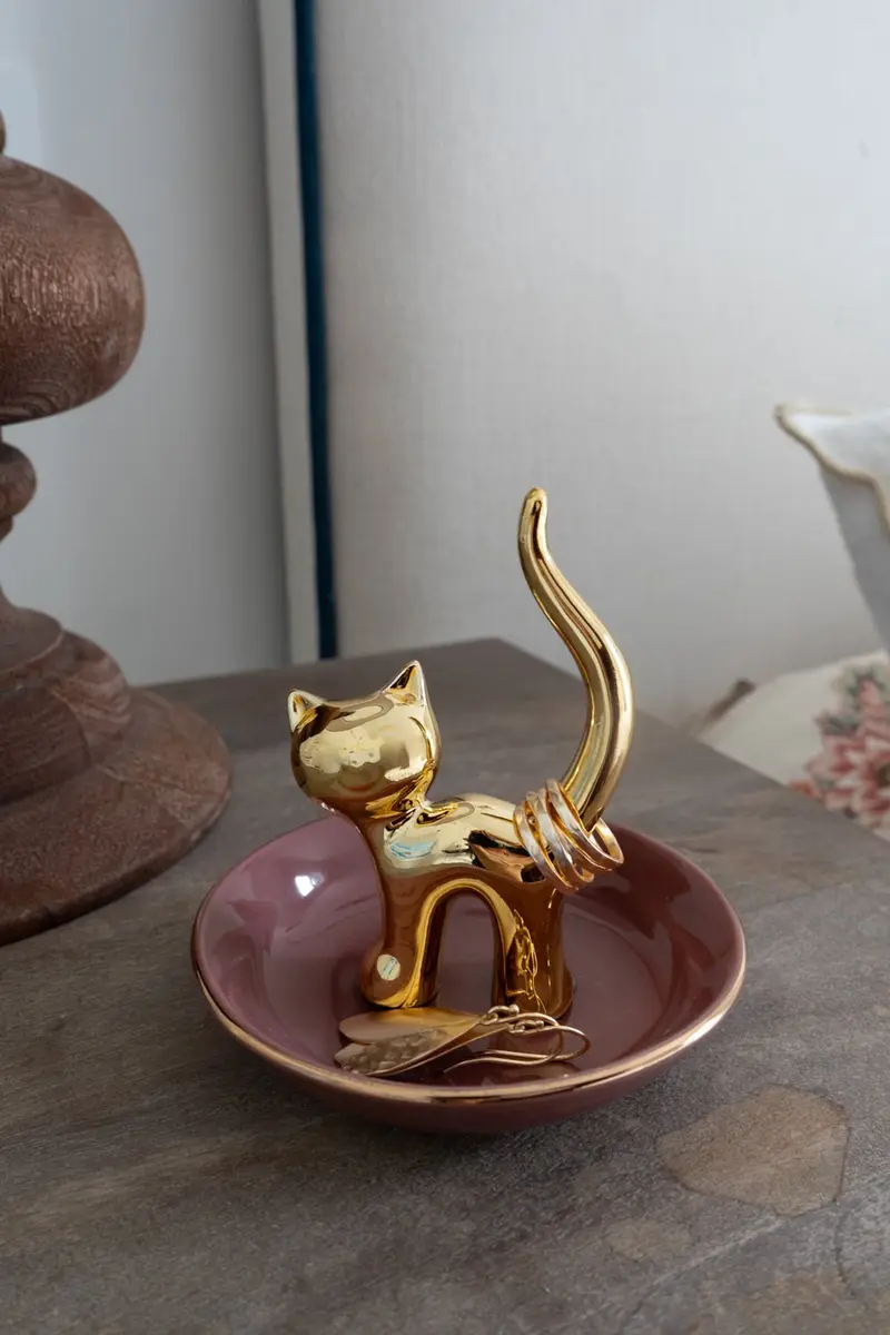 Porta Anillos Gato Dorado