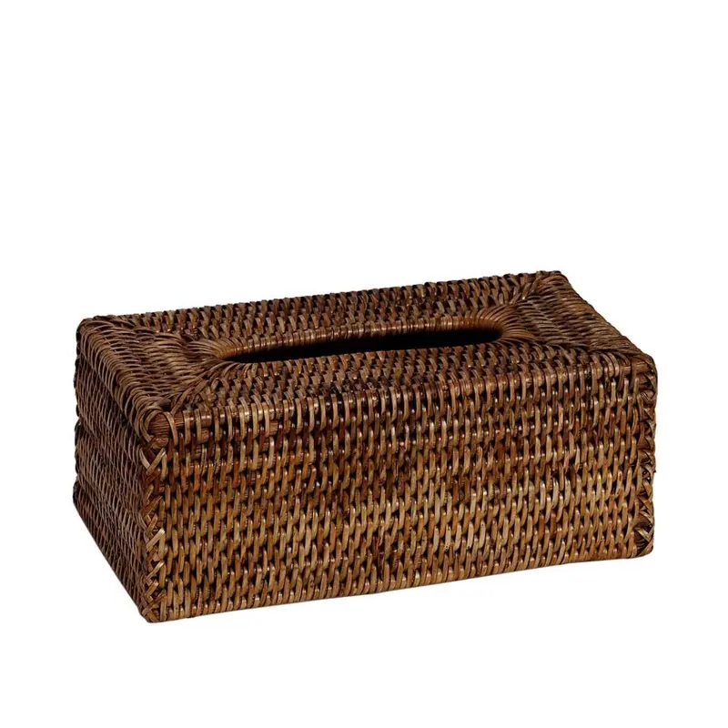 Portapañuelos rectangular de ratán marrón