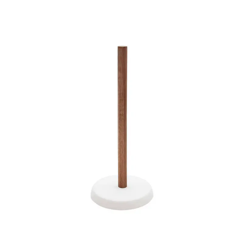 Portarrollos de papel de cocina en cerámica blanca y acacia
