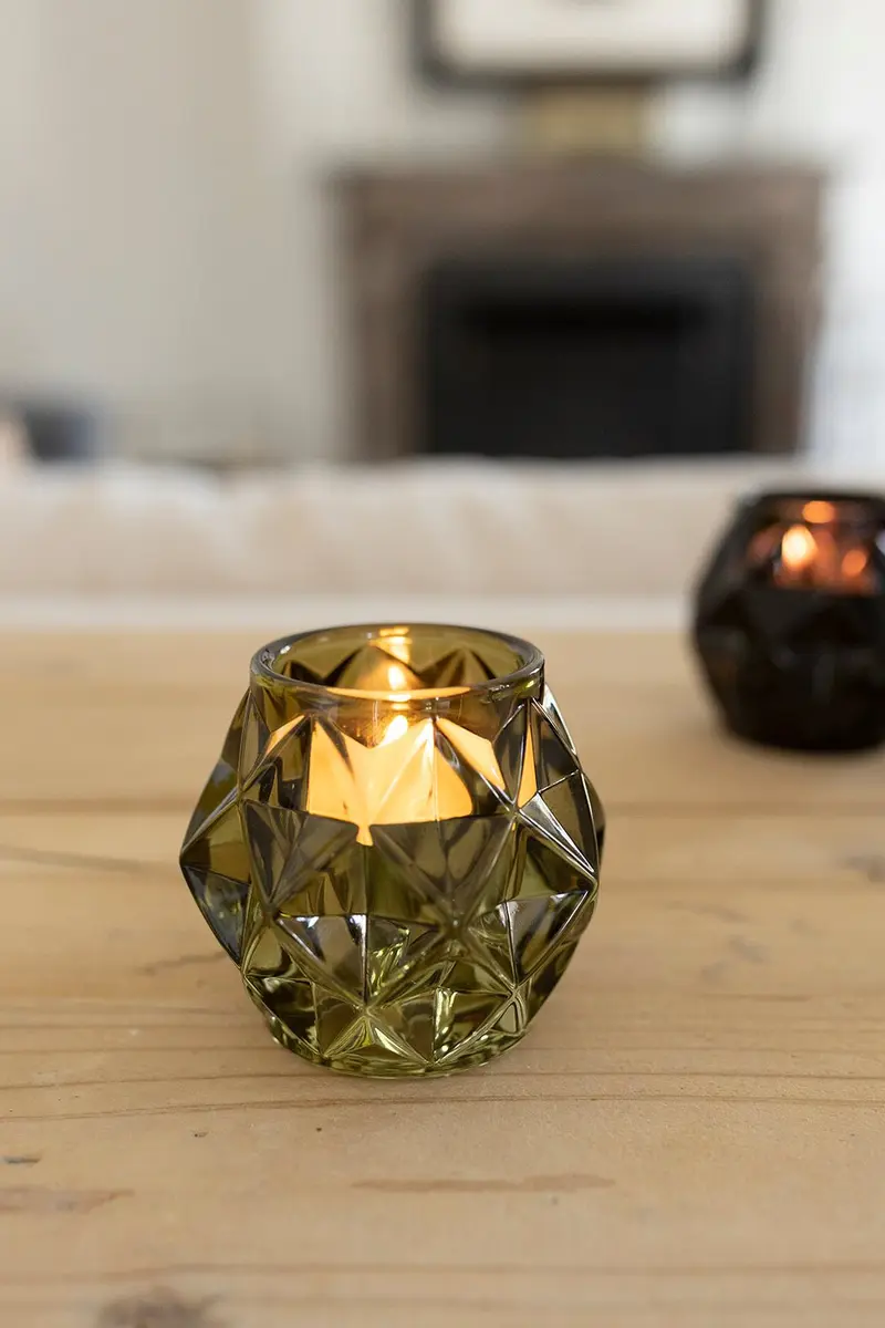 Portavelas Con Diseño De Diamante Verde