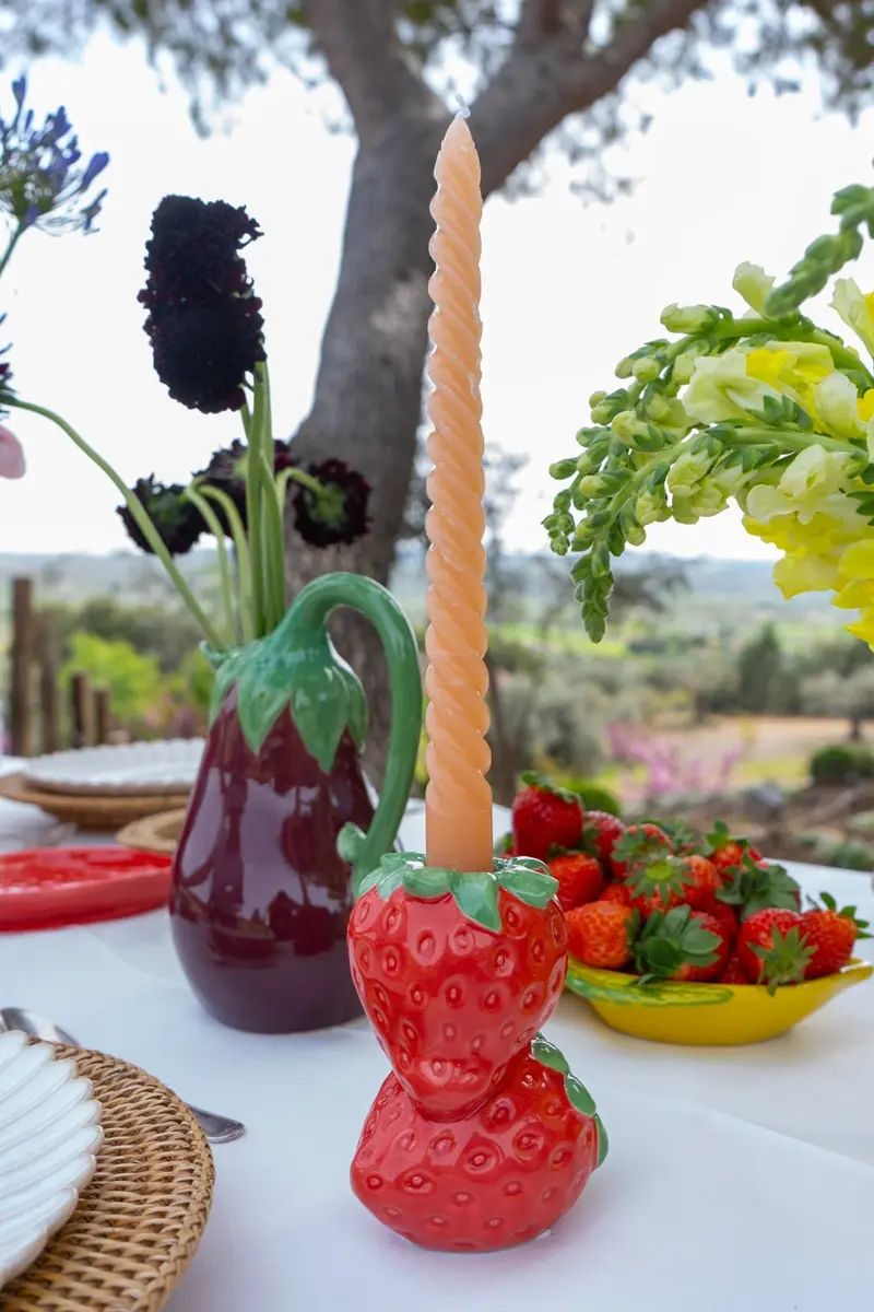 Portavelas Con Diseño De Fresas