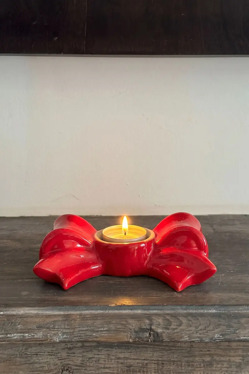 Portavelas Con Diseño De Lazo Rojo Grande