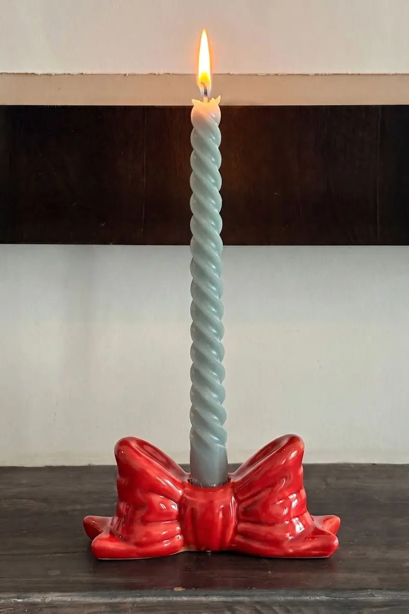 Portavelas Con Diseño De Lazo Rojo