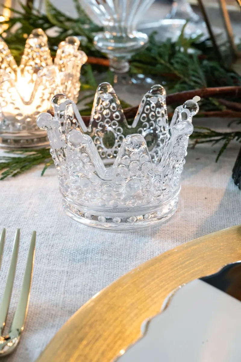 Portavelas De Cristal Con Diseño De Corona
